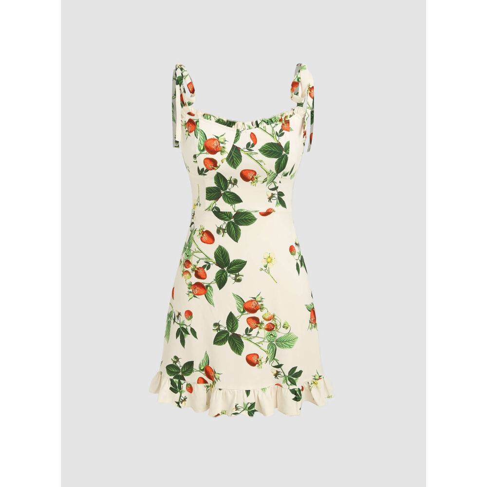 Cider Strawberry Dress Mini Fruit Summer Ruffle Tank Top Bow Prairie Small Boho